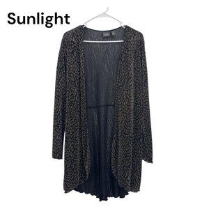 Chicos Traveler Open Front Leopard Print Cardigan Women SZ 2 Metallic Black Gold